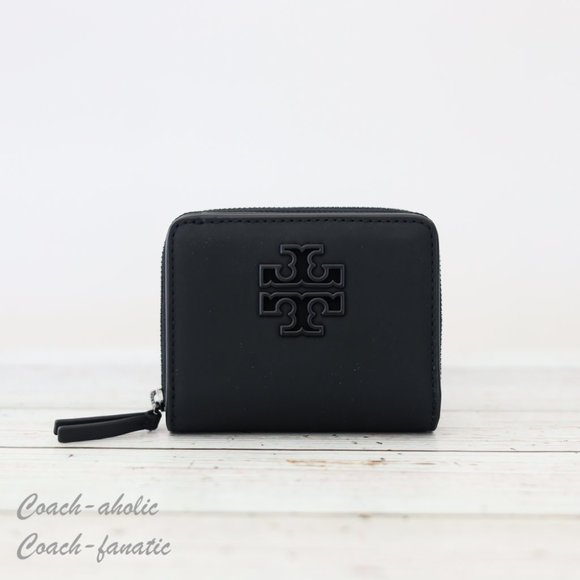 Tory Burch Handbags - NWT Tory Burch Britten Bifold Logo Zip Coin Leather Wallet in Matte Black